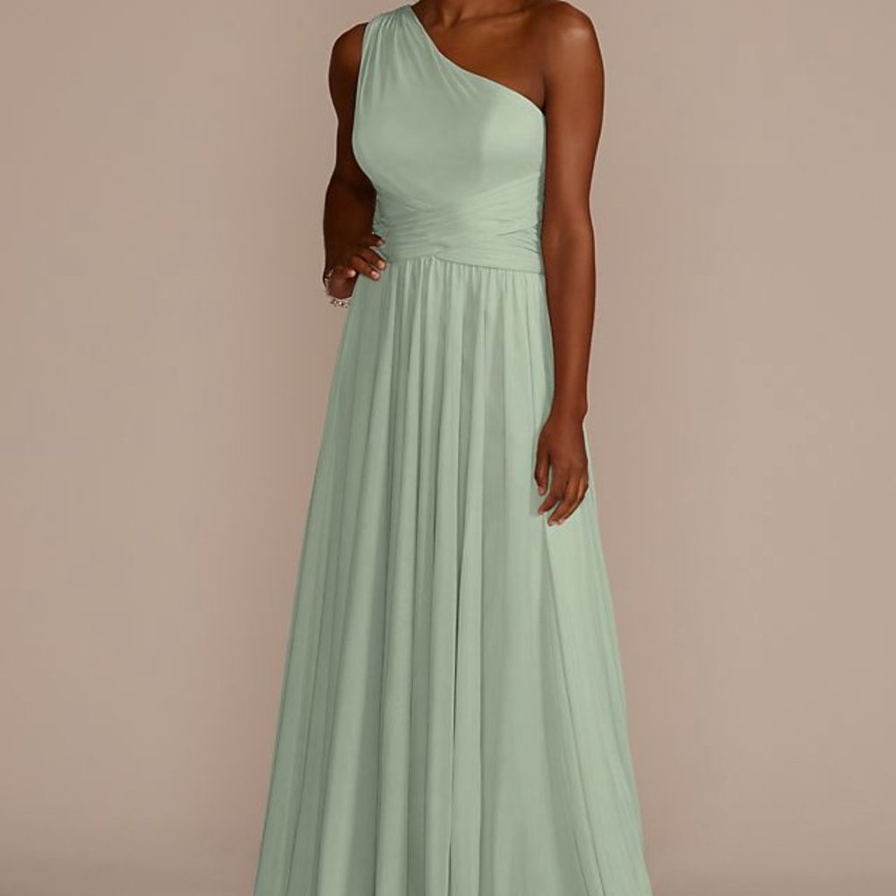 Bridesmaid Mesh One Shoulder Dusty Sage Size 12